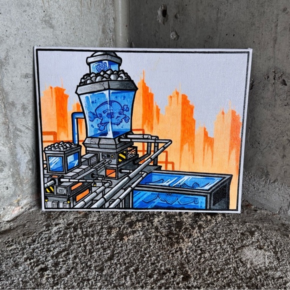 Original Art Orange and Blue Industrial Style on Canvas Board 8x10 Framed - Picture 5 of 8